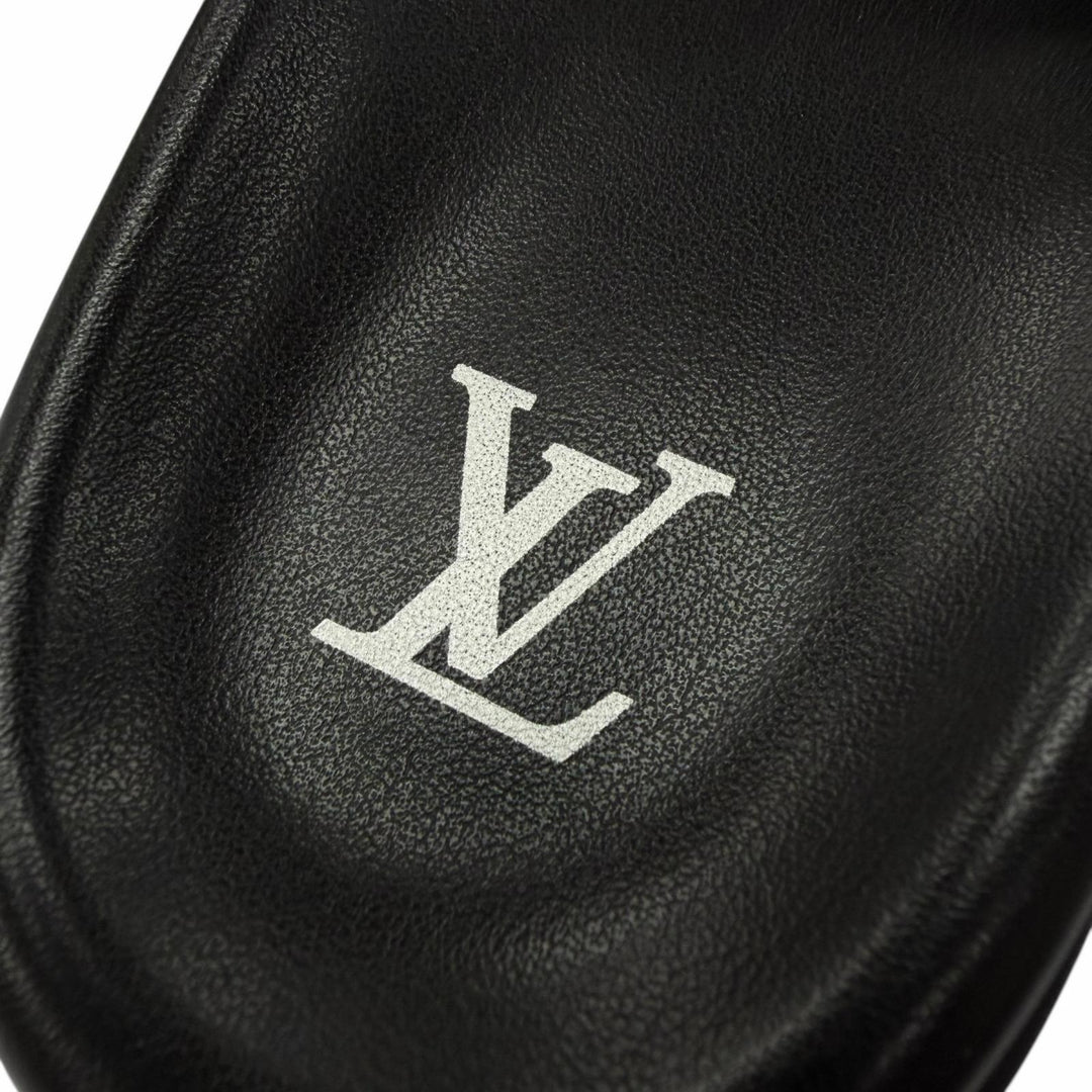 Excellent LOUIS VUITTON Sandals Miami Line Mules black leather mens 9