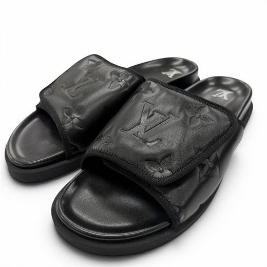 Excellent LOUIS VUITTON Sandals Miami Line Mules black leather mens 10