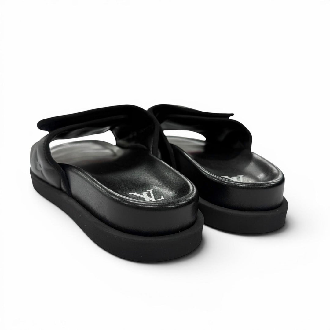 Excellent LOUIS VUITTON Sandals Miami Line Mules black leather mens 10
