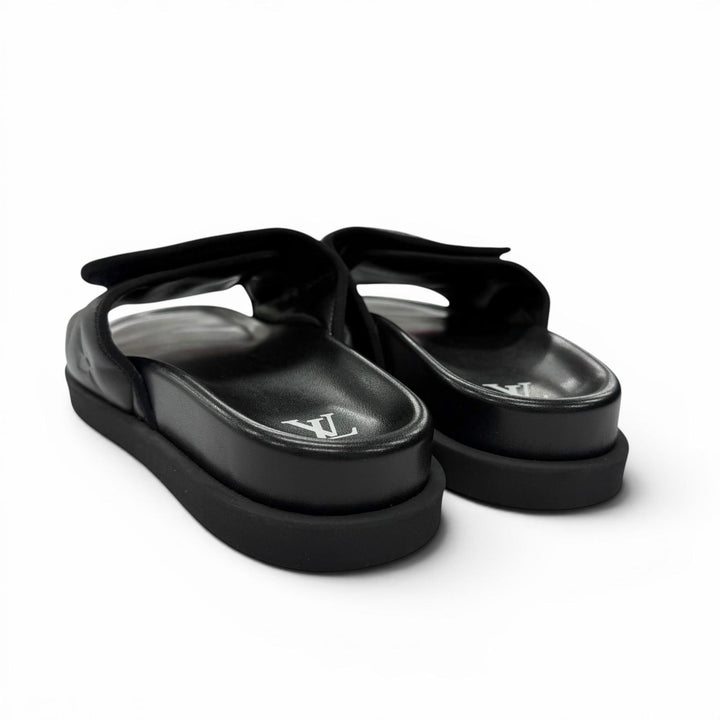 Excellent LOUIS VUITTON Sandals Miami Line Mules black leather mens 10