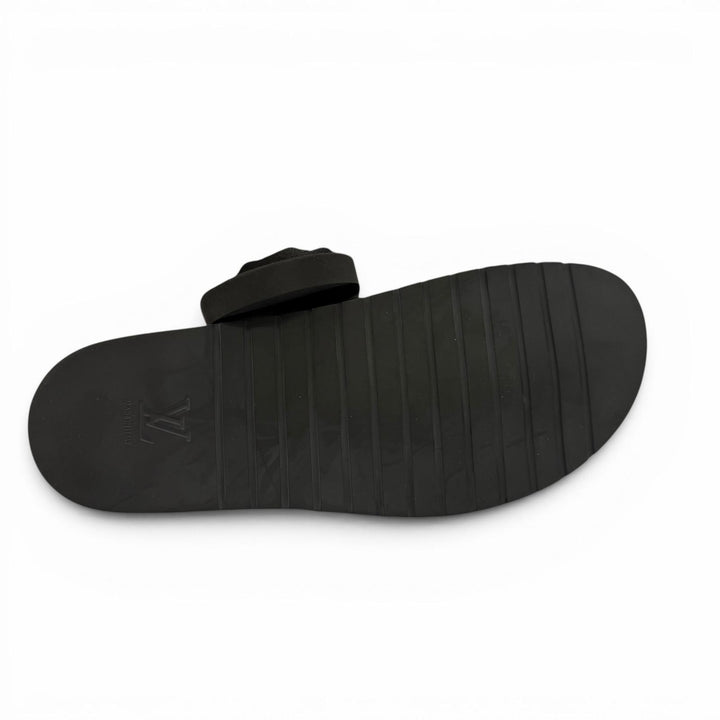 Excellent LOUIS VUITTON Sandals Miami Line Mules black leather mens 10