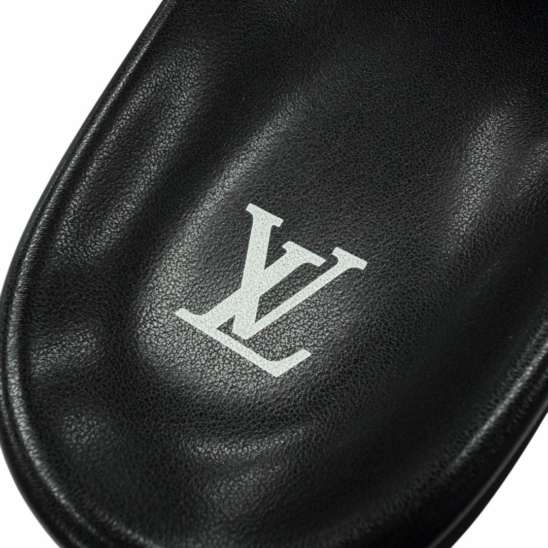 Excellent LOUIS VUITTON Sandals Miami Line Mules black leather mens 10