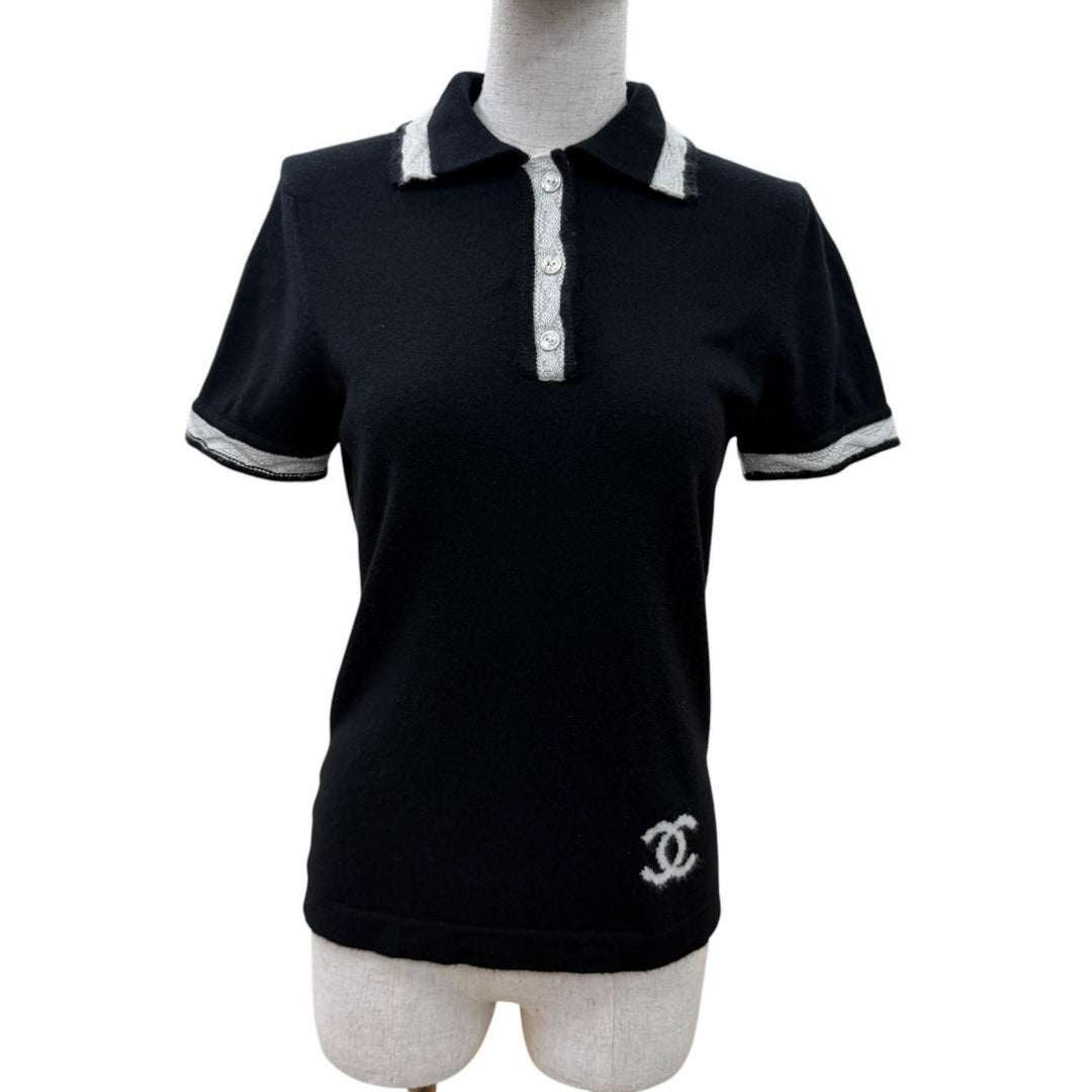 Great CHANEL Short sleeve knit COCO Mark polo shirt cashmere 38 04A P24422V01664