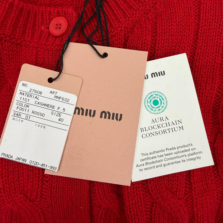 Pristine MIUMIU cardigan Back logo knit Red cashmere Women 40 MMF632
