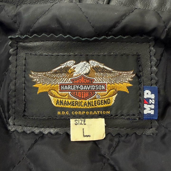 Great HARLEY DAVIDSON Leather jacket Logo button black Cowhide mens L 3000048SM