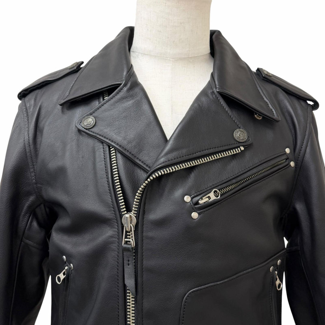 Great HARLEY DAVIDSON Leather jacket Logo button black Cowhide mens L 3000048SM
