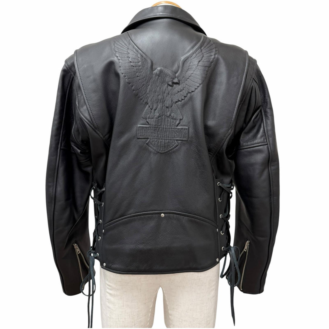Great HARLEY DAVIDSON Leather jacket Logo button black Cowhide mens L 3000048SM
