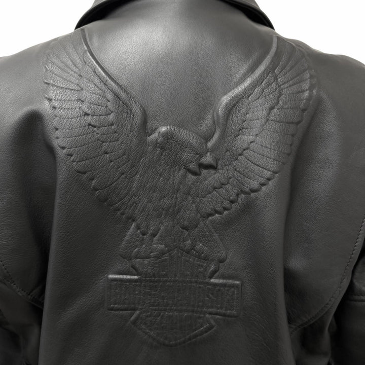 Great HARLEY DAVIDSON Leather jacket Logo button black Cowhide mens L 3000048SM