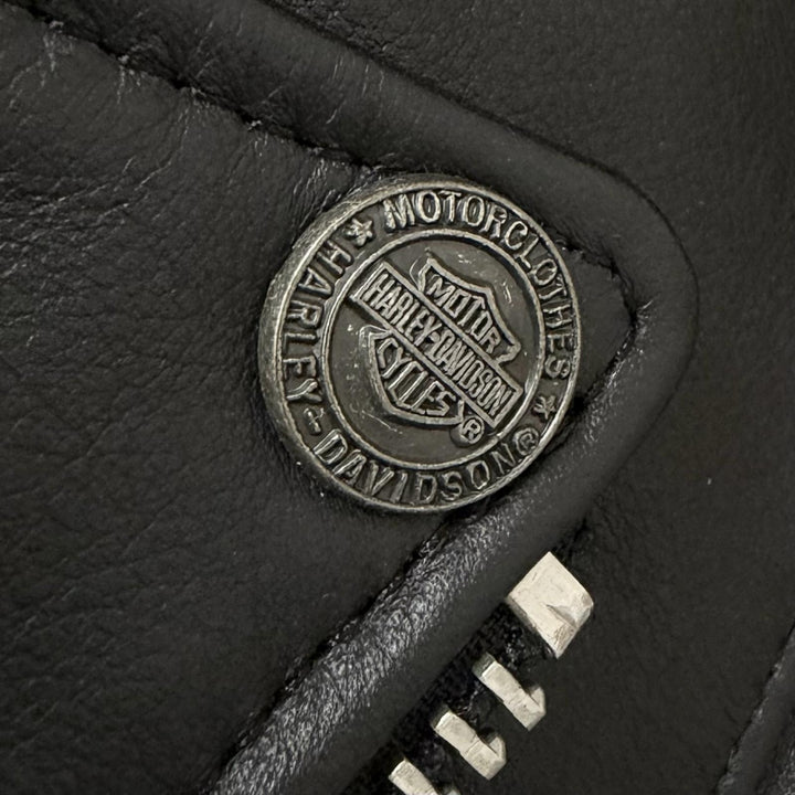 Great HARLEY DAVIDSON Leather jacket Logo button black Cowhide mens L 3000048SM