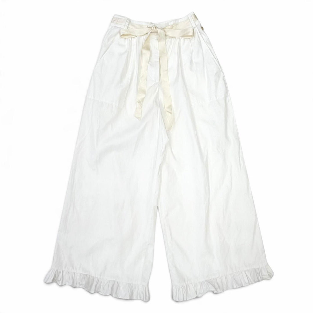 Discounted Great CHANEL Wide pants Front ribbon, ruffled hem design, white IT 38 P59372