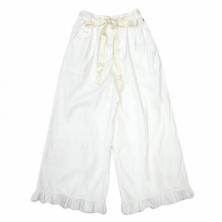 Discounted Great CHANEL Wide pants Front ribbon, ruffled hem design, white IT 38 P59372