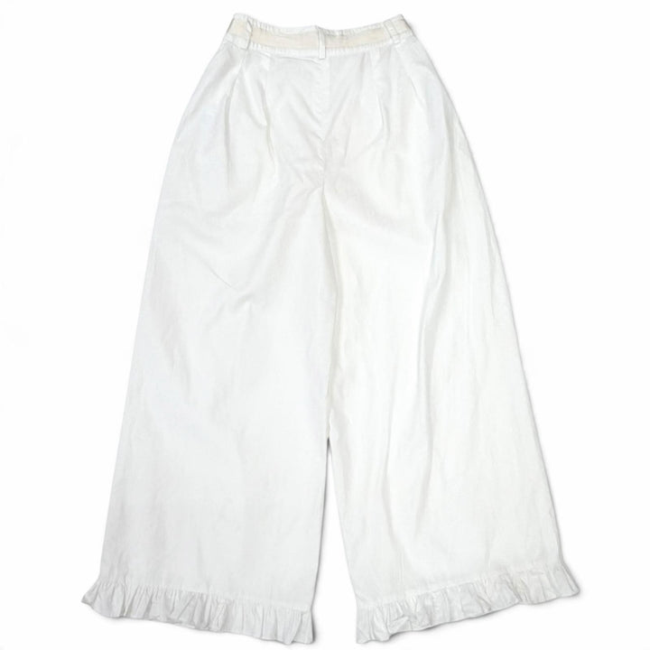 Discounted Great CHANEL Wide pants Front ribbon, ruffled hem design, white IT 38 P59372