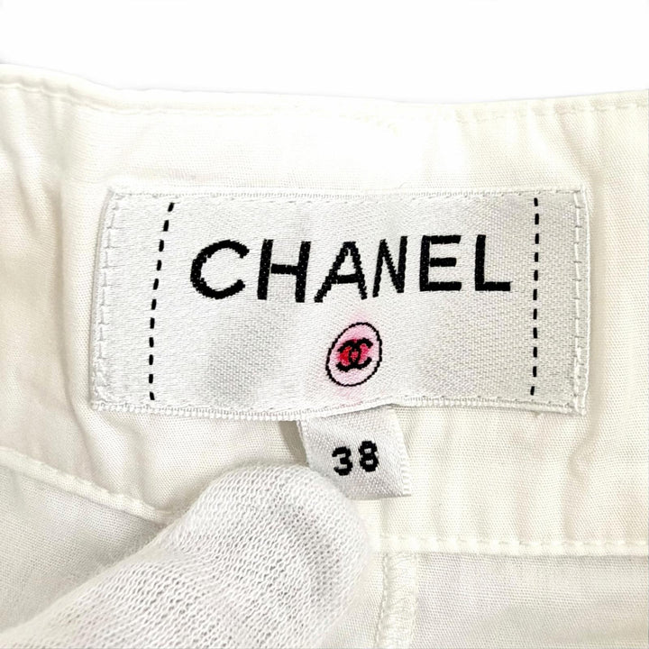 Discounted Great CHANEL Wide pants Front ribbon, ruffled hem design, white IT 38 P59372