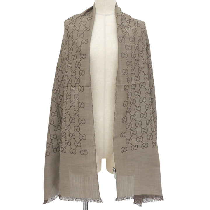 Pristine GUCCI Stall GG logo jacquard with fringe Brown wool Women 165904