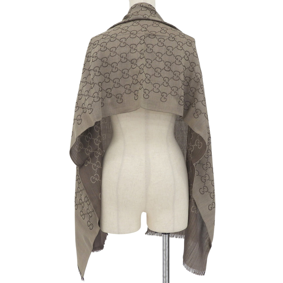 Pristine GUCCI Stall GG logo jacquard with fringe Brown wool Women 165904