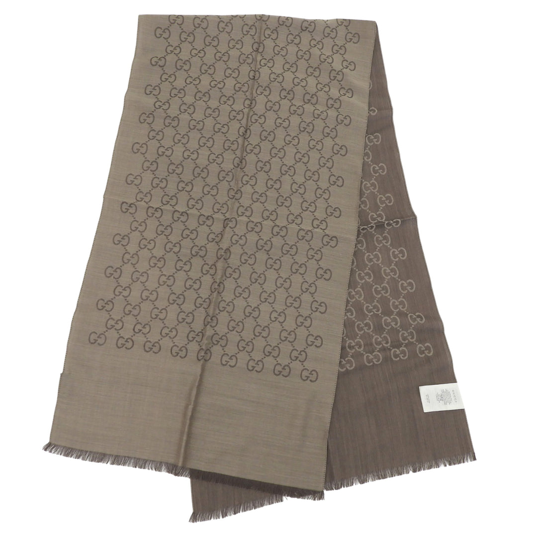 Pristine GUCCI Stall GG logo jacquard with fringe Brown wool Women 165904