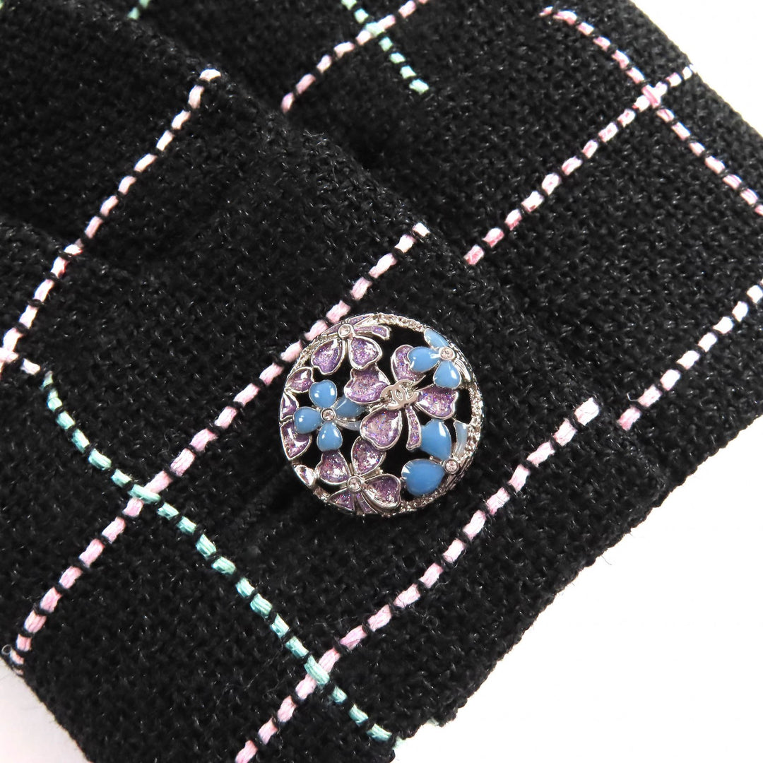 Excellent CHANEL coat COCO Mark Flower Button Check Belted 36 P77271V68603