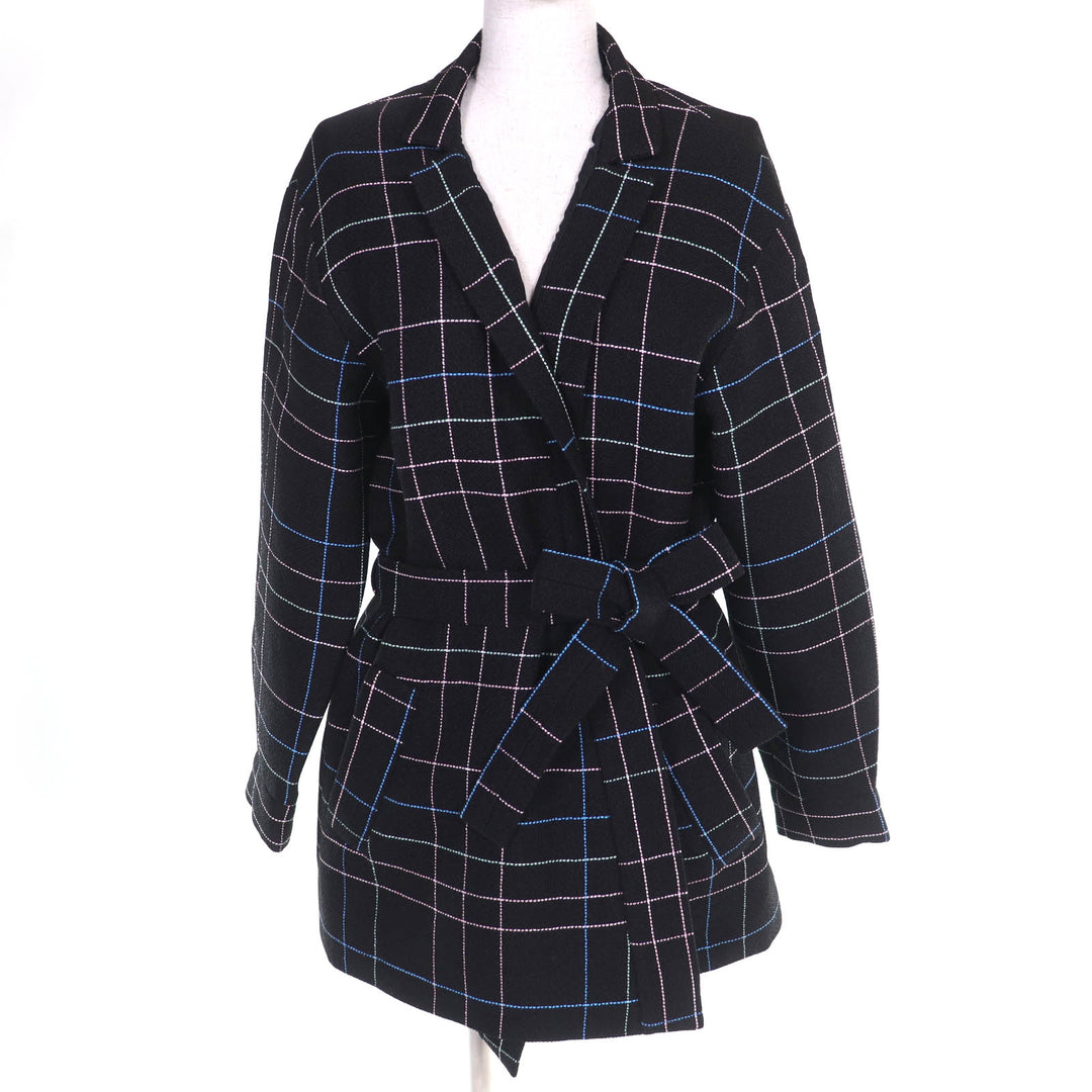 Excellent CHANEL coat COCO Mark Flower Button Check Belted 36 P77271V68603