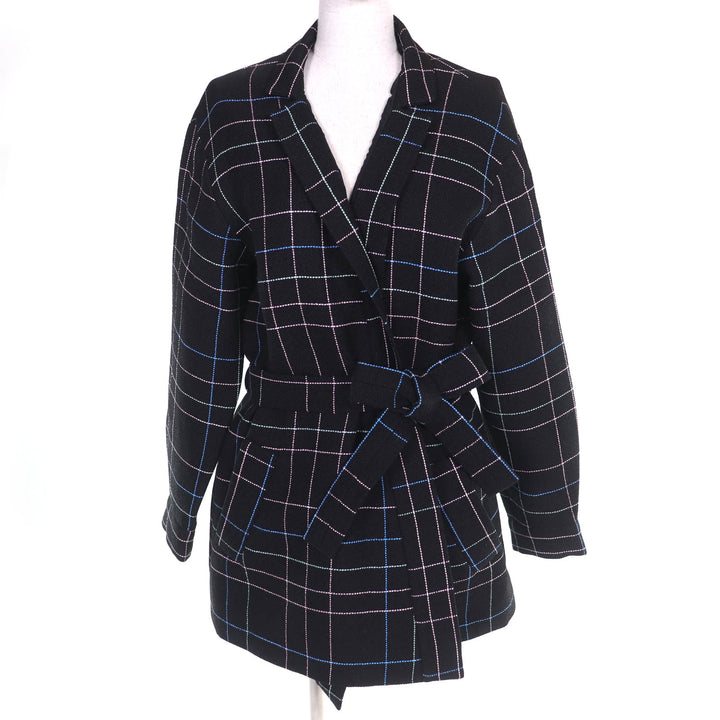 Excellent CHANEL coat COCO Mark Flower Button Check Belted 36 P77271V68603