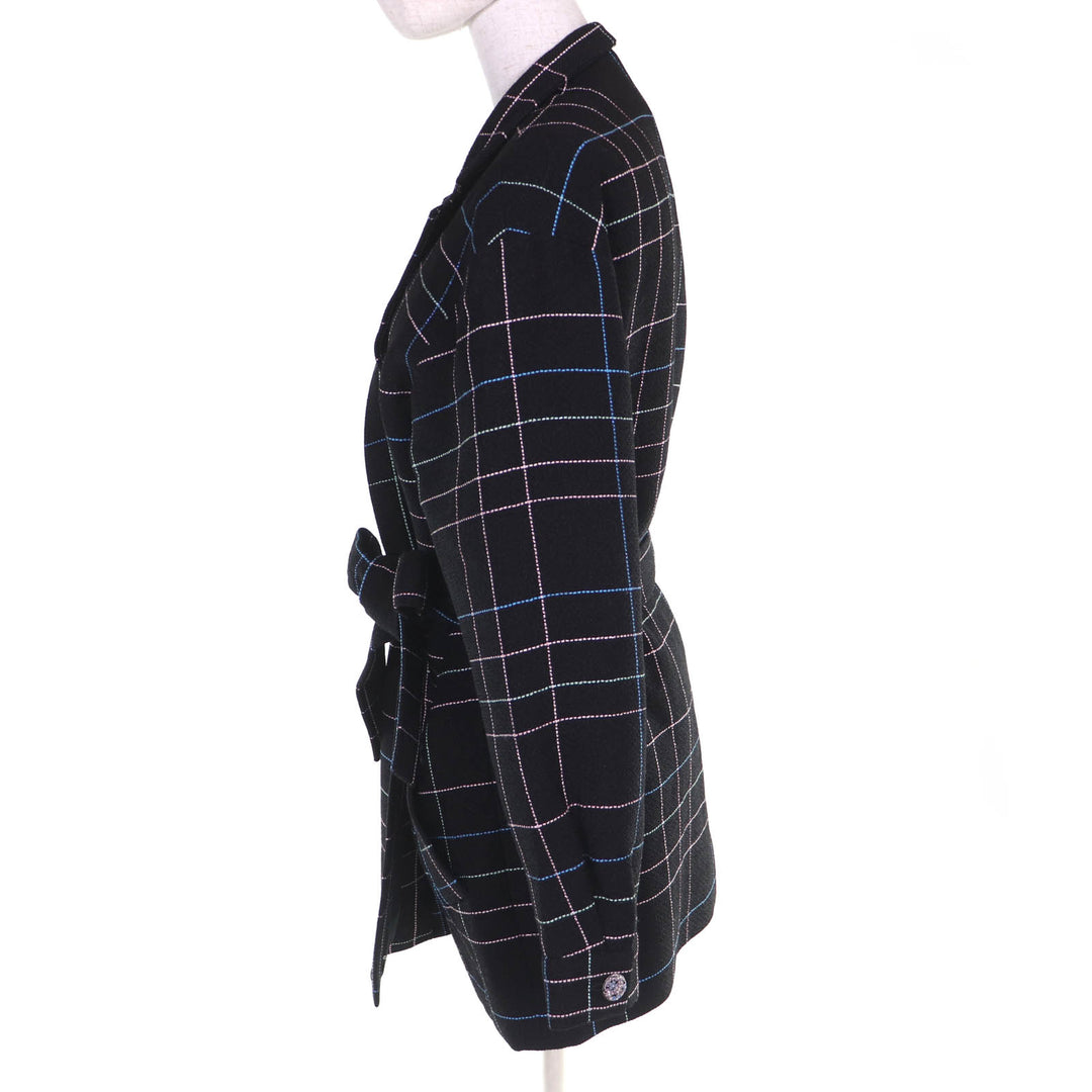 Excellent CHANEL coat COCO Mark Flower Button Check Belted 36 P77271V68603