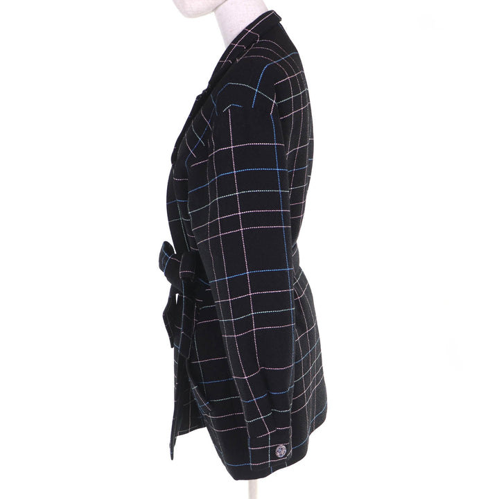 Excellent CHANEL coat COCO Mark Flower Button Check Belted 36 P77271V68603