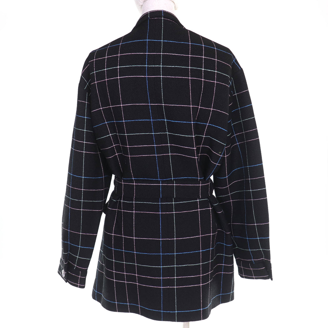Excellent CHANEL coat COCO Mark Flower Button Check Belted 36 P77271V68603