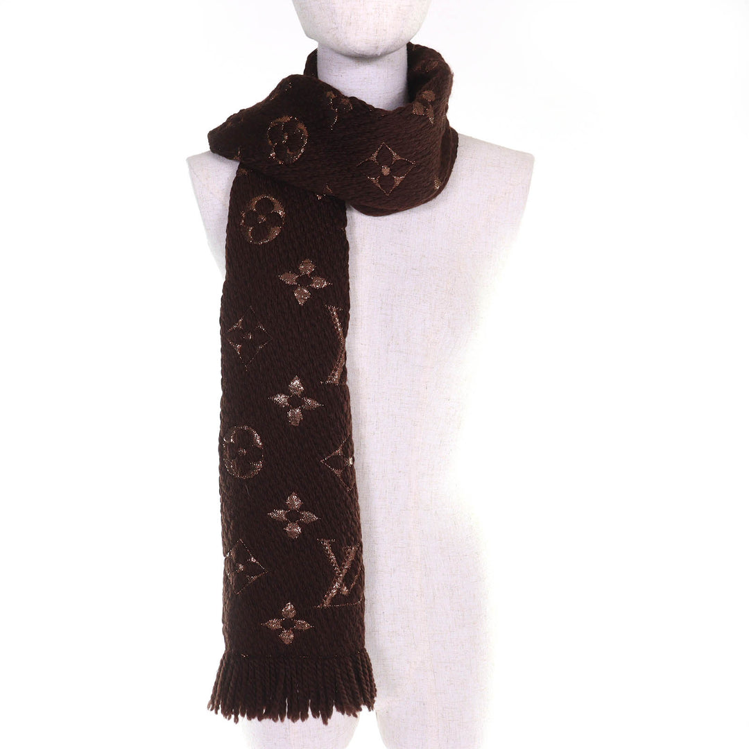 Great LOUIS VUITTON Scarf Escalp Logo Mania Shine Marron wool Women M71383
