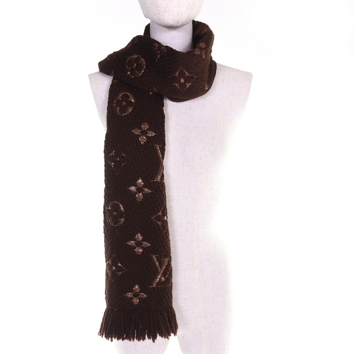 Great LOUIS VUITTON Scarf Escalp Logo Mania Shine Marron wool Women M71383