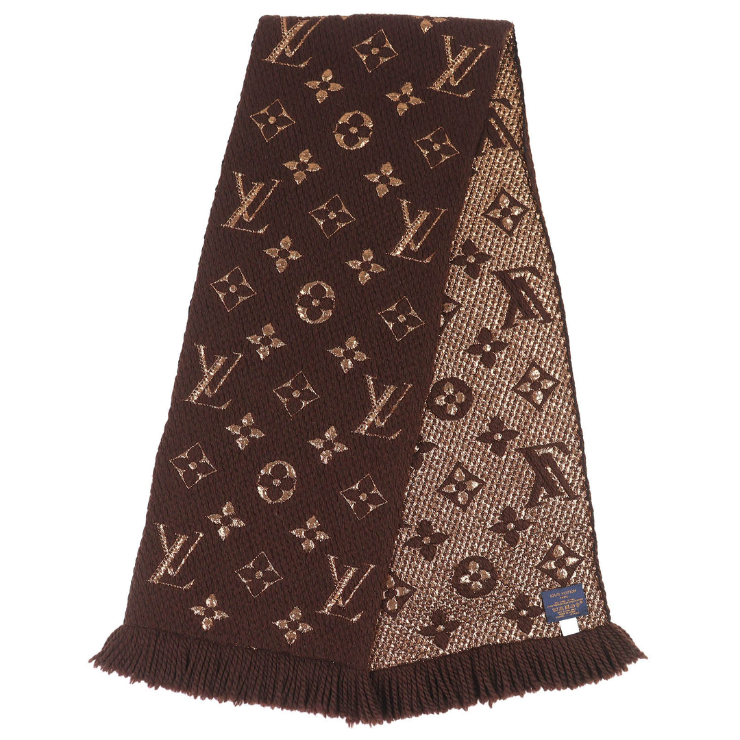 Great LOUIS VUITTON Scarf Escalp Logo Mania Shine Marron wool Women M71383