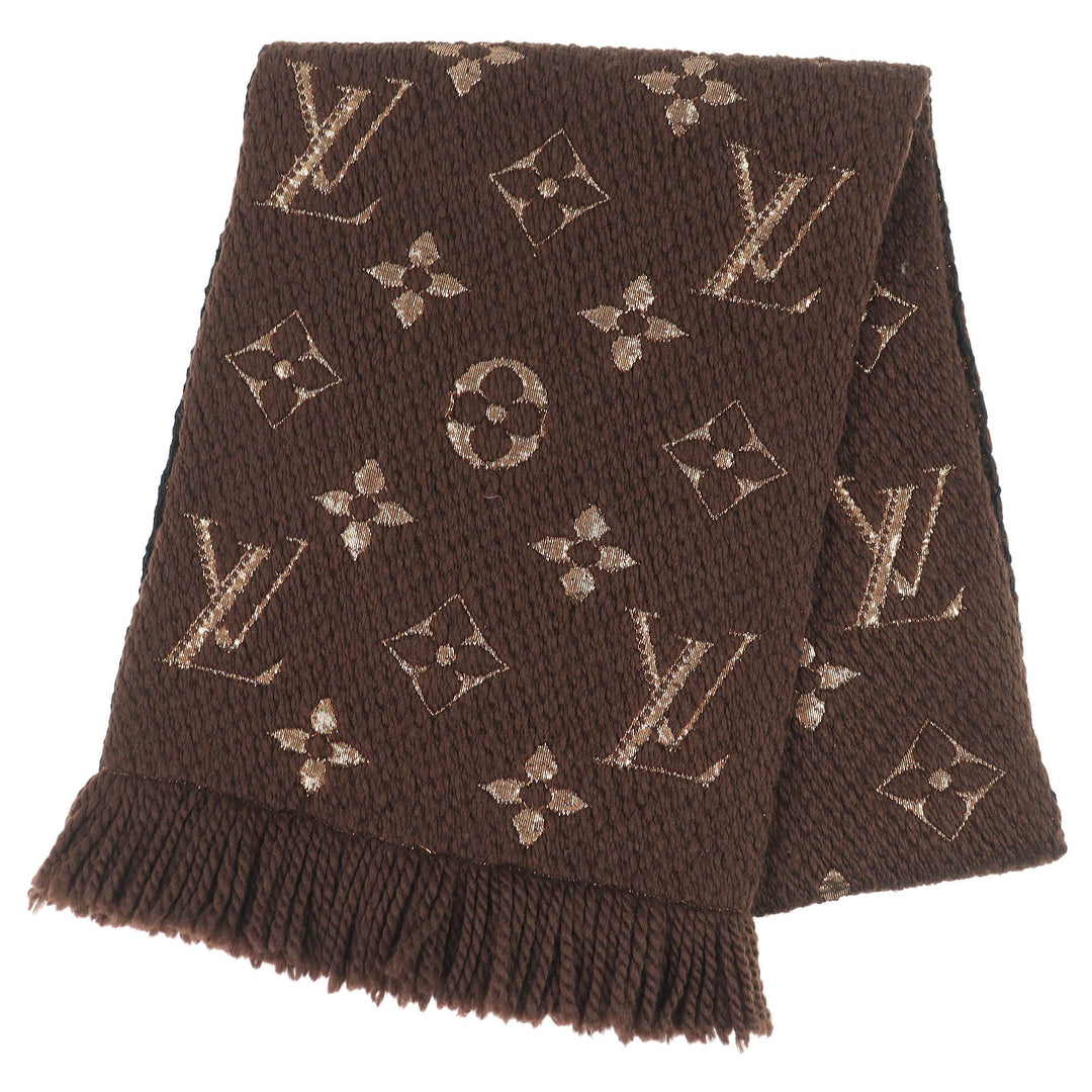 Great LOUIS VUITTON Scarf Escalp Logo Mania Shine Marron wool Women M71383