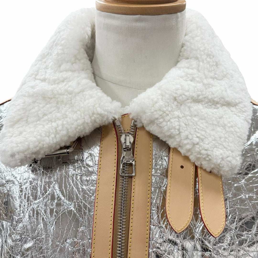 Excellent LOUIS VUITTON Mouton jacket Silver Sheep leather mens 50