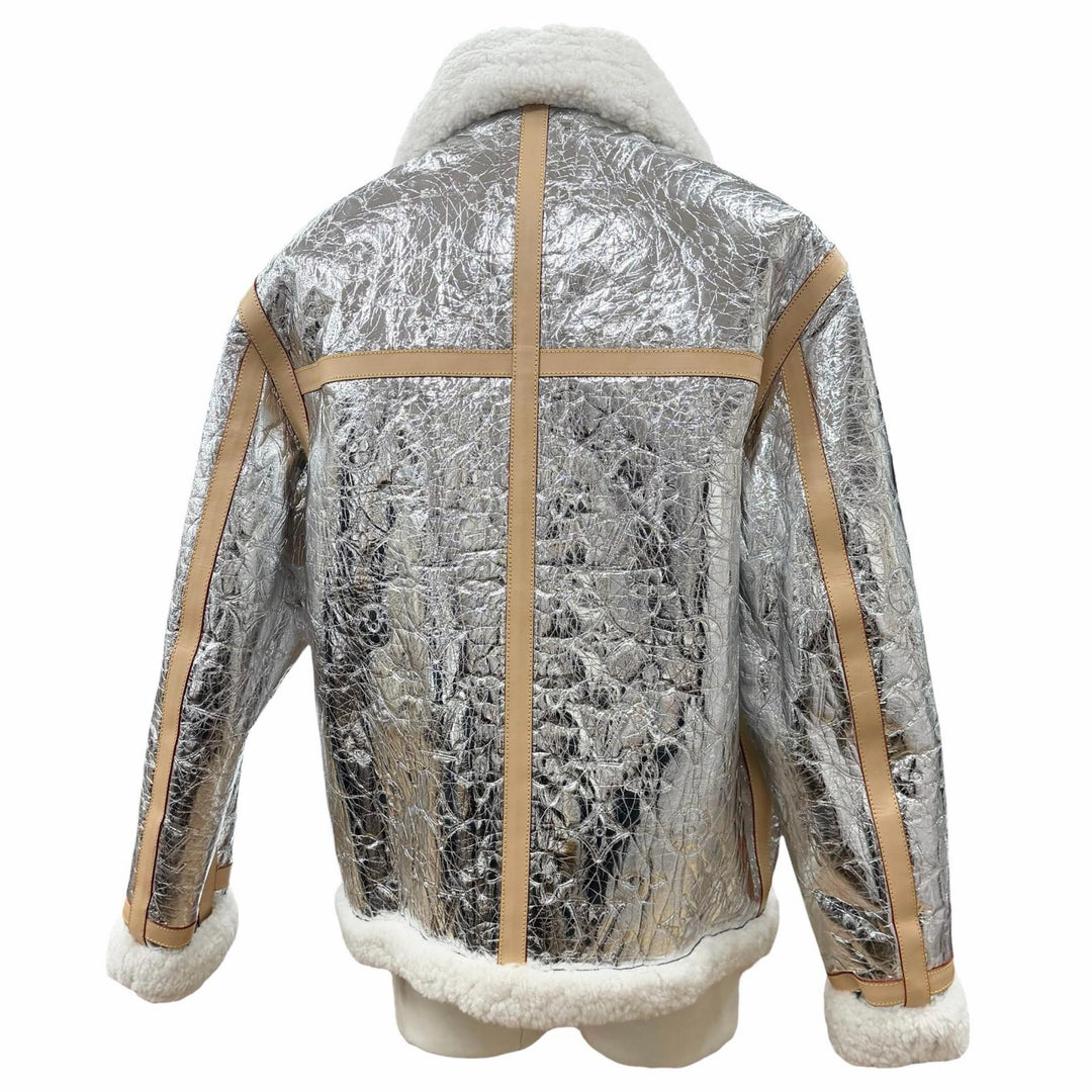 Excellent LOUIS VUITTON Mouton jacket Silver Sheep leather mens 50
