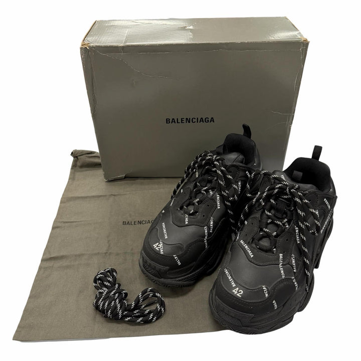 Great BALENCIAGA sneakers Triple S black leather mens 42 536737