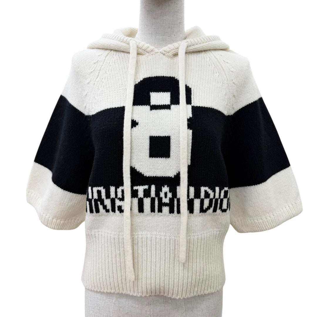 Excellent Christian Dior Short sleeve knit Front logo hooded knit hoodie 42