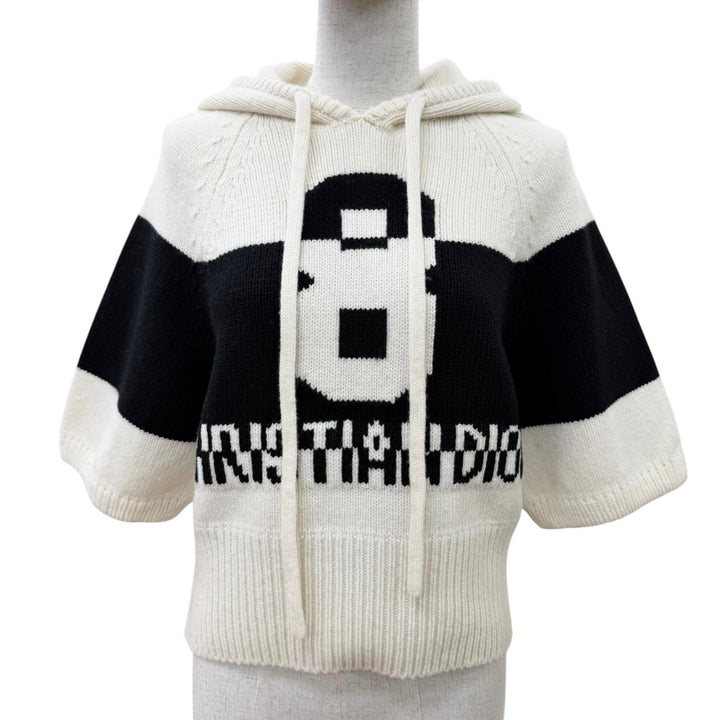 Excellent Christian Dior Short sleeve knit Front logo hooded knit hoodie 42