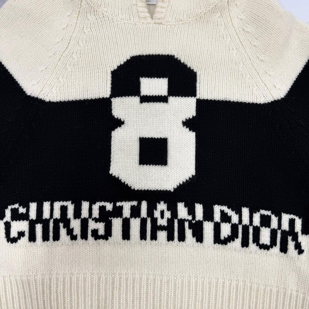 Excellent Christian Dior Short sleeve knit Front logo hooded knit hoodie 42