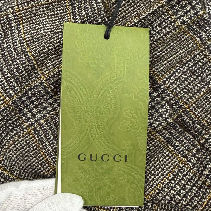 Pristine GUCCI Shorts Interlocking G embroidery glen check Brown wool 40 770190