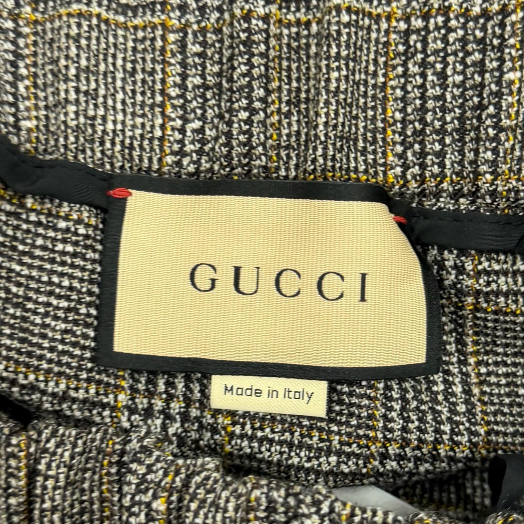 Pristine GUCCI Shorts Interlocking G embroidery glen check Brown wool 40 770190