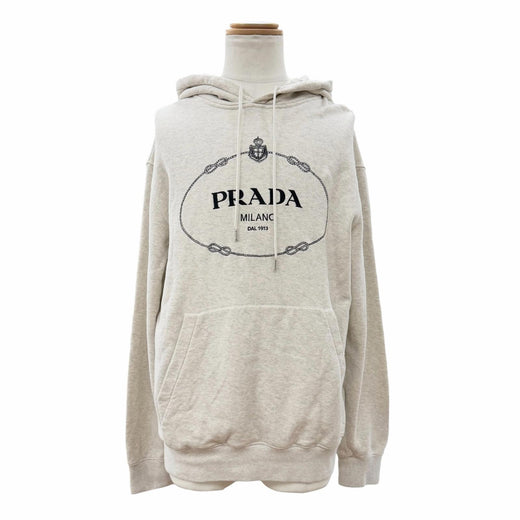 Great PRADA hoodie Front logo pullover Light gray cotton mens M UJL24B