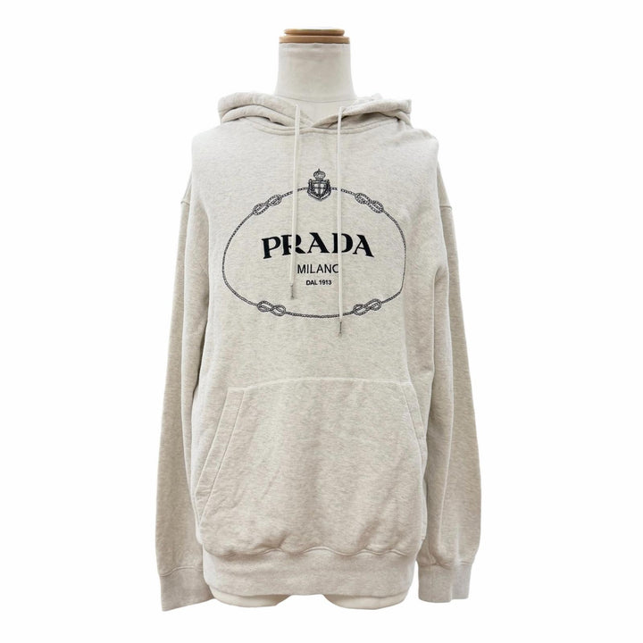 Great PRADA hoodie Front logo pullover Light gray cotton mens M UJL24B