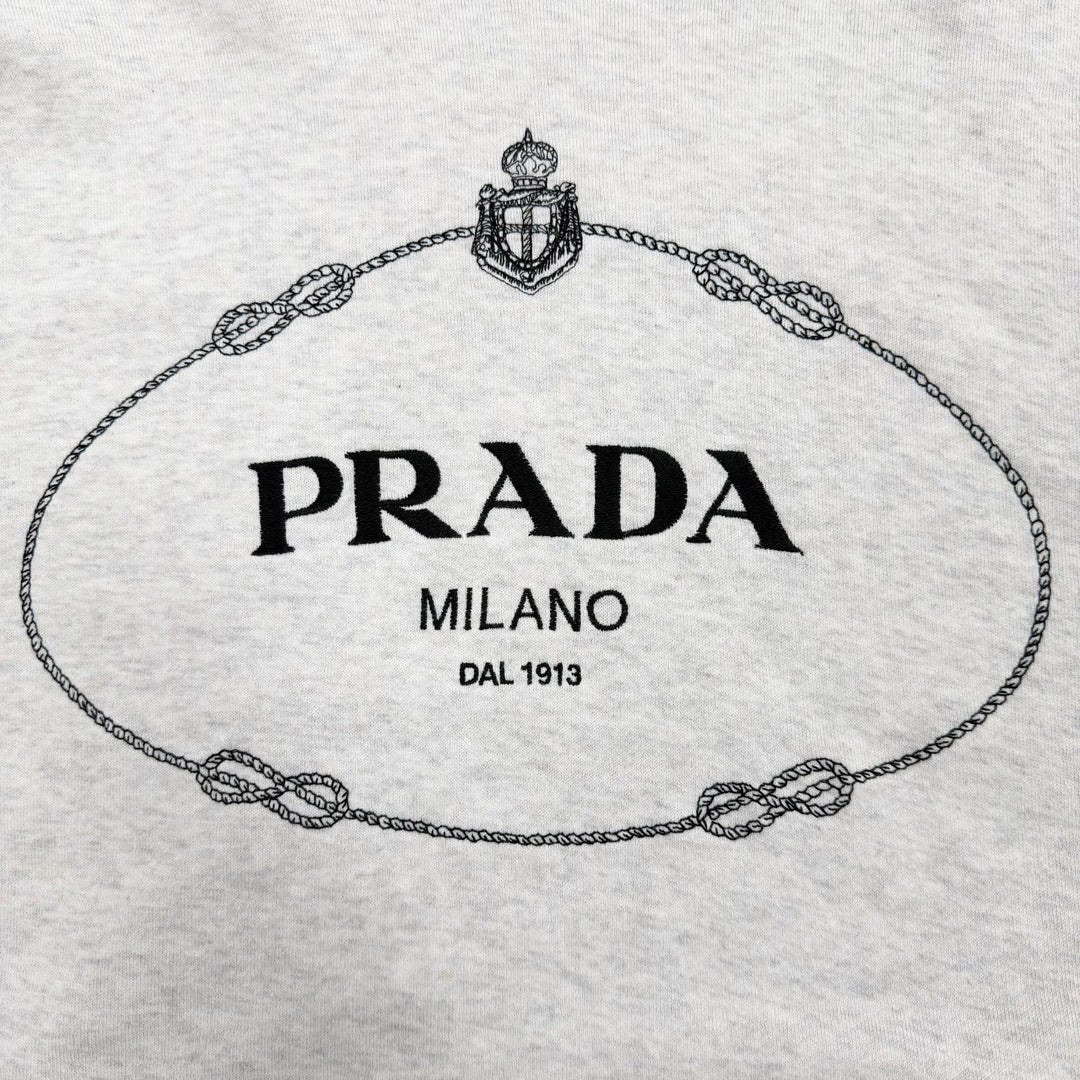 Great PRADA hoodie Front logo pullover Light gray cotton mens M UJL24B
