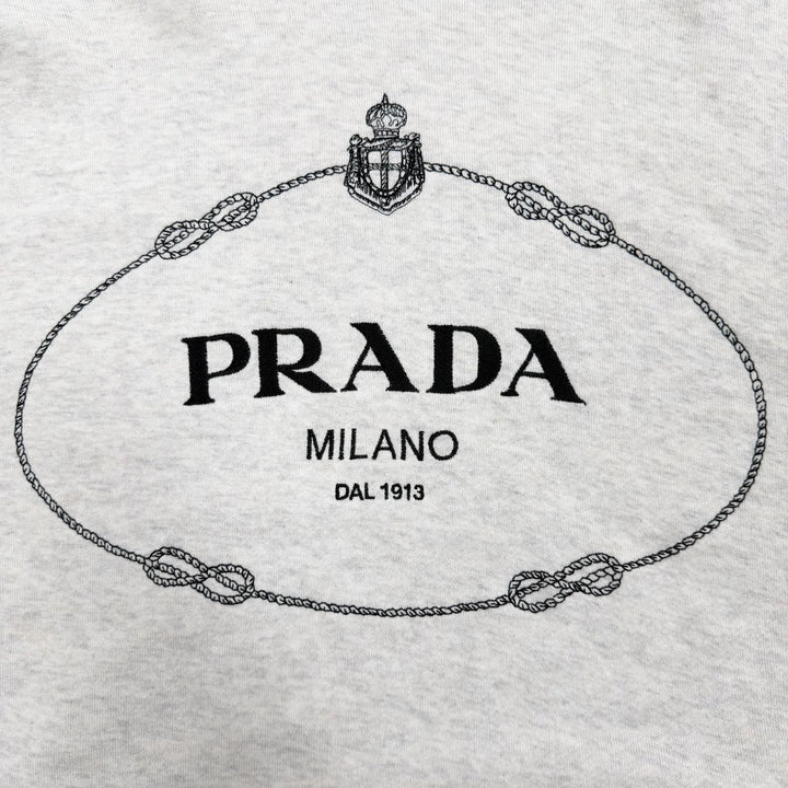 Great PRADA hoodie Front logo pullover Light gray cotton mens M UJL24B