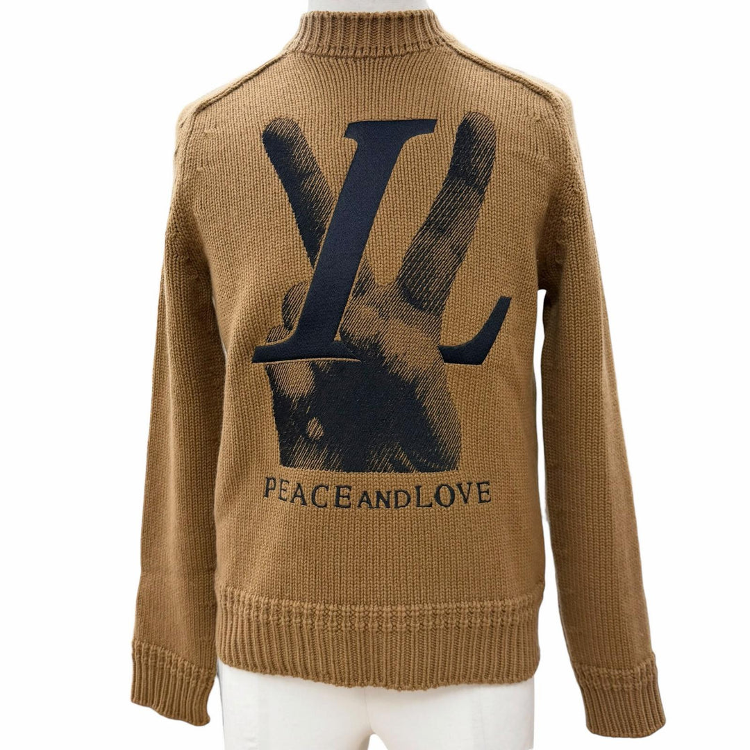 Great LOUIS VUITTON sweater PEACE AND LOVE Brown cashmere mens XS HFN96W