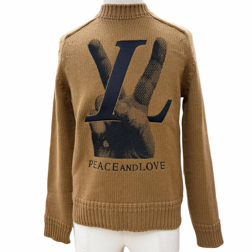 Great LOUIS VUITTON sweater PEACE AND LOVE Brown cashmere mens XS HFN96W