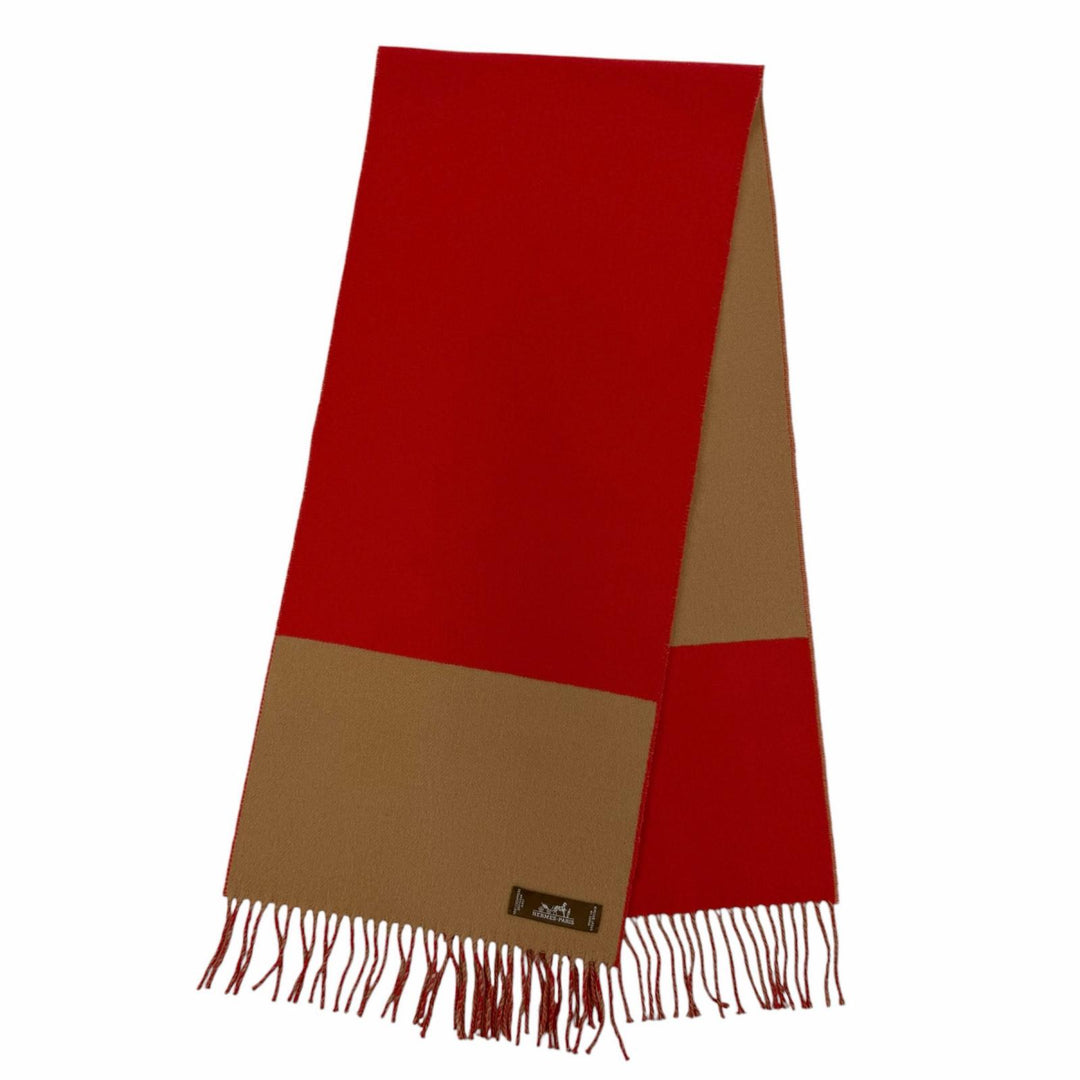 Excellent HERMES Scarf Two-tone with fringe Red cashmere Women