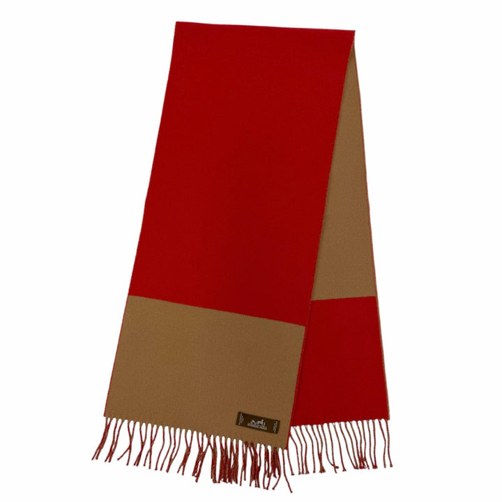 Excellent HERMES Scarf Two-tone with fringe Red cashmere Women