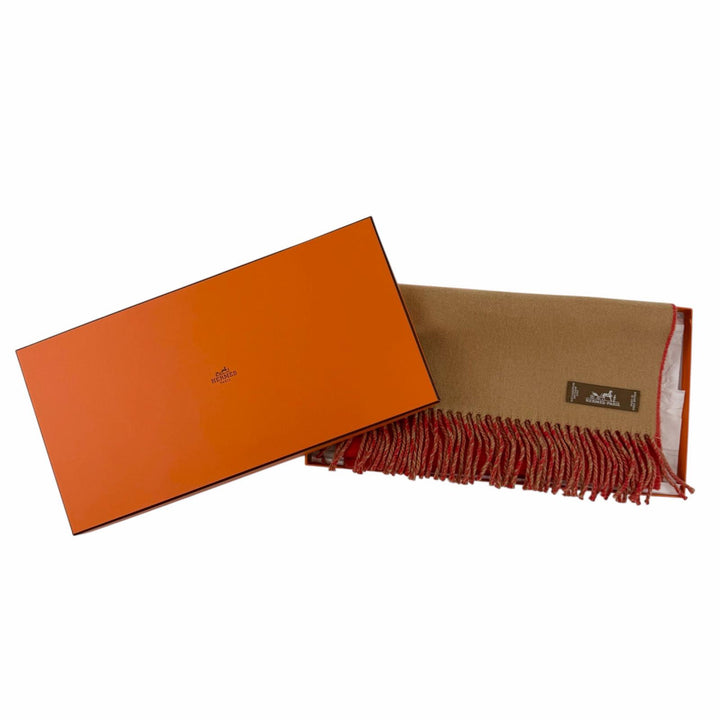 Excellent HERMES Scarf Two-tone with fringe Red cashmere Women