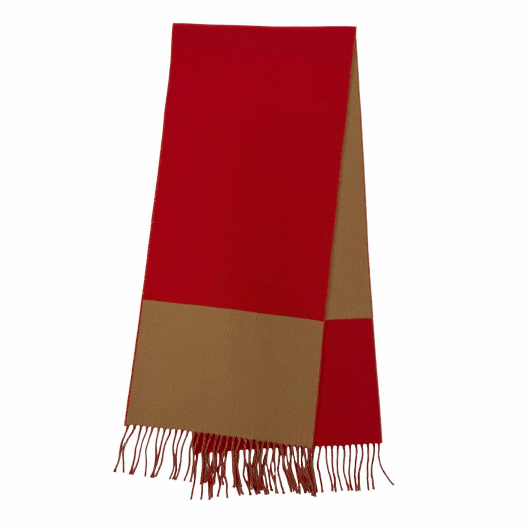 Excellent HERMES Scarf Two-tone with fringe Red cashmere Women