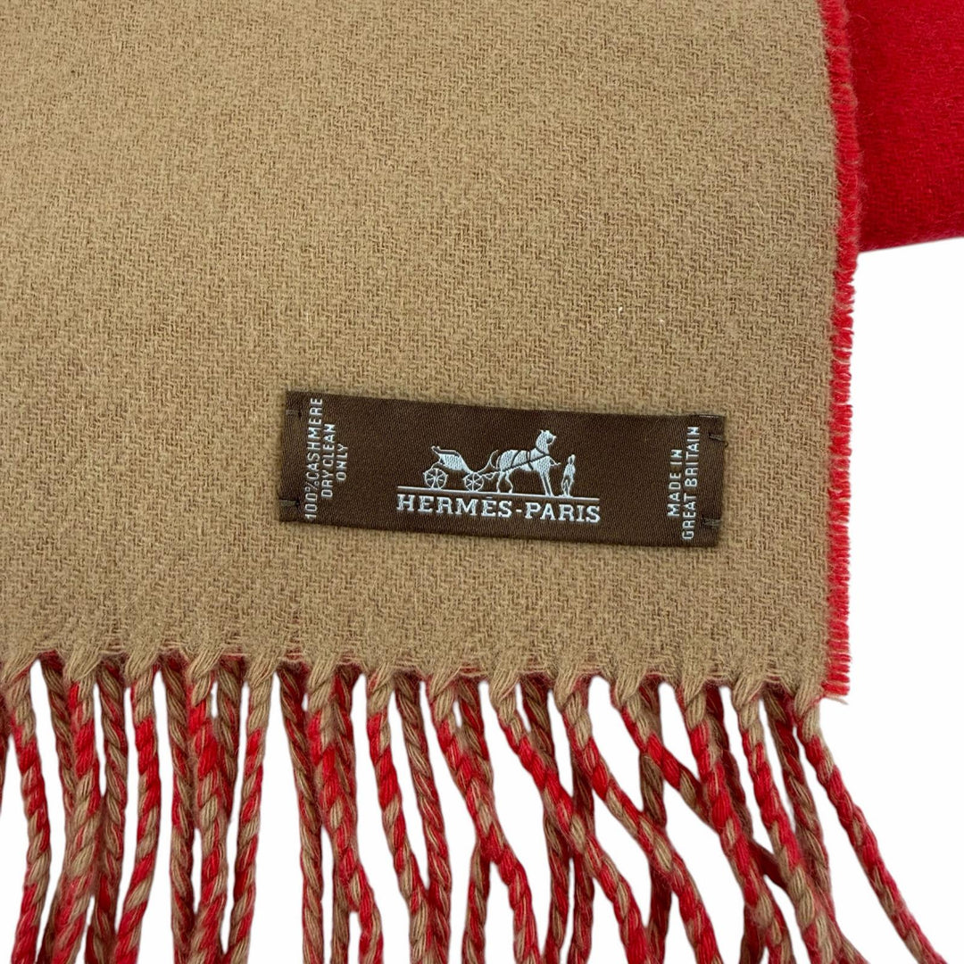 Excellent HERMES Scarf Two-tone with fringe Red cashmere Women