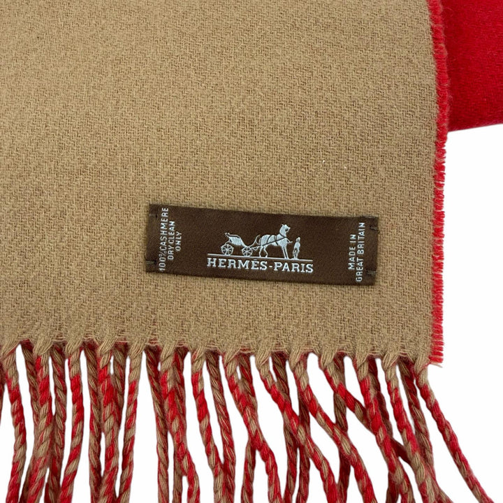 Excellent HERMES Scarf Two-tone with fringe Red cashmere Women